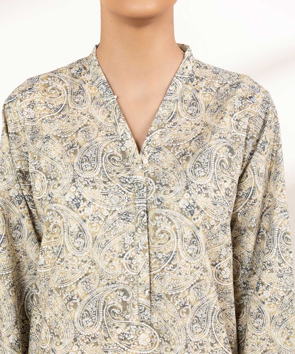 Women's Pret Cambric Green Printed A-Line Shirt