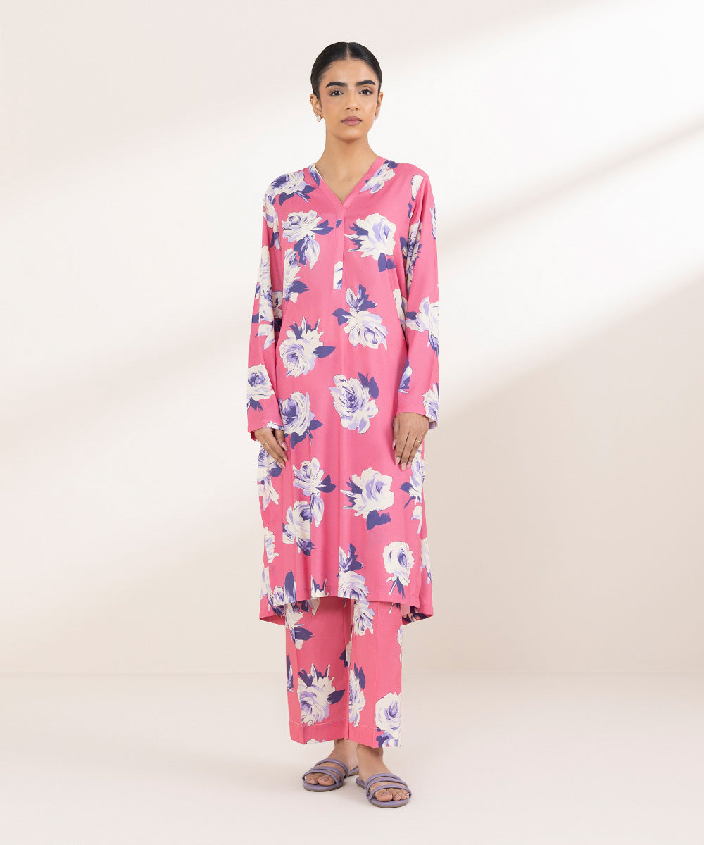 Women's Pret Arabic Lawn Pink Printed Straight Shirt