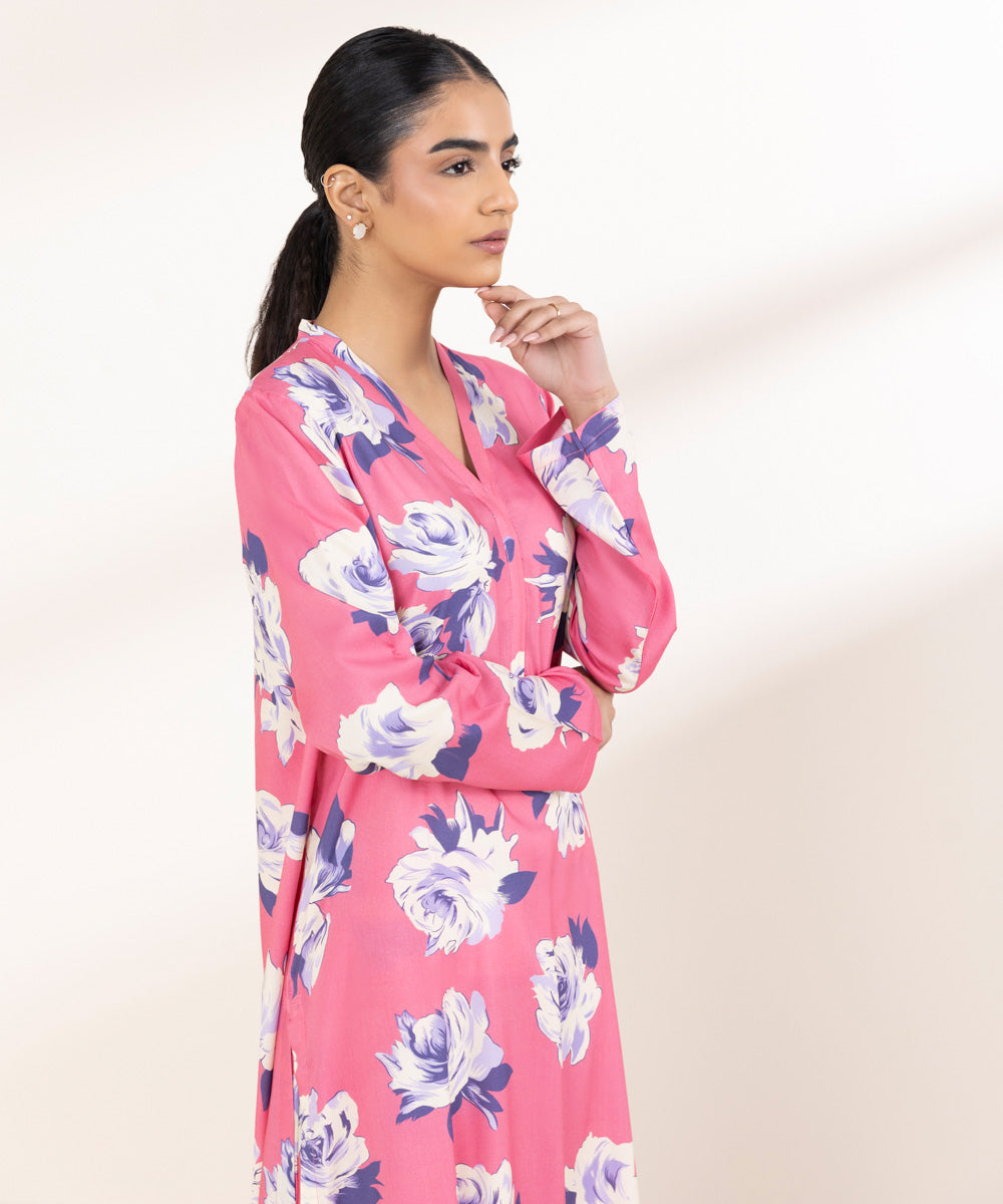 Women's Pret Arabic Lawn Pink Printed Straight Shirt