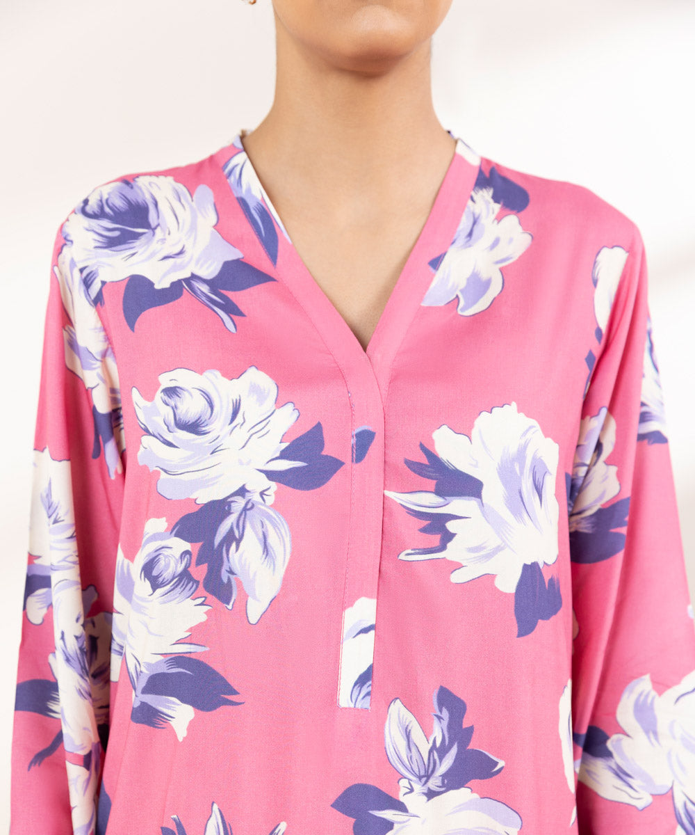 Women's Pret Arabic Lawn Pink Printed Straight Shirt