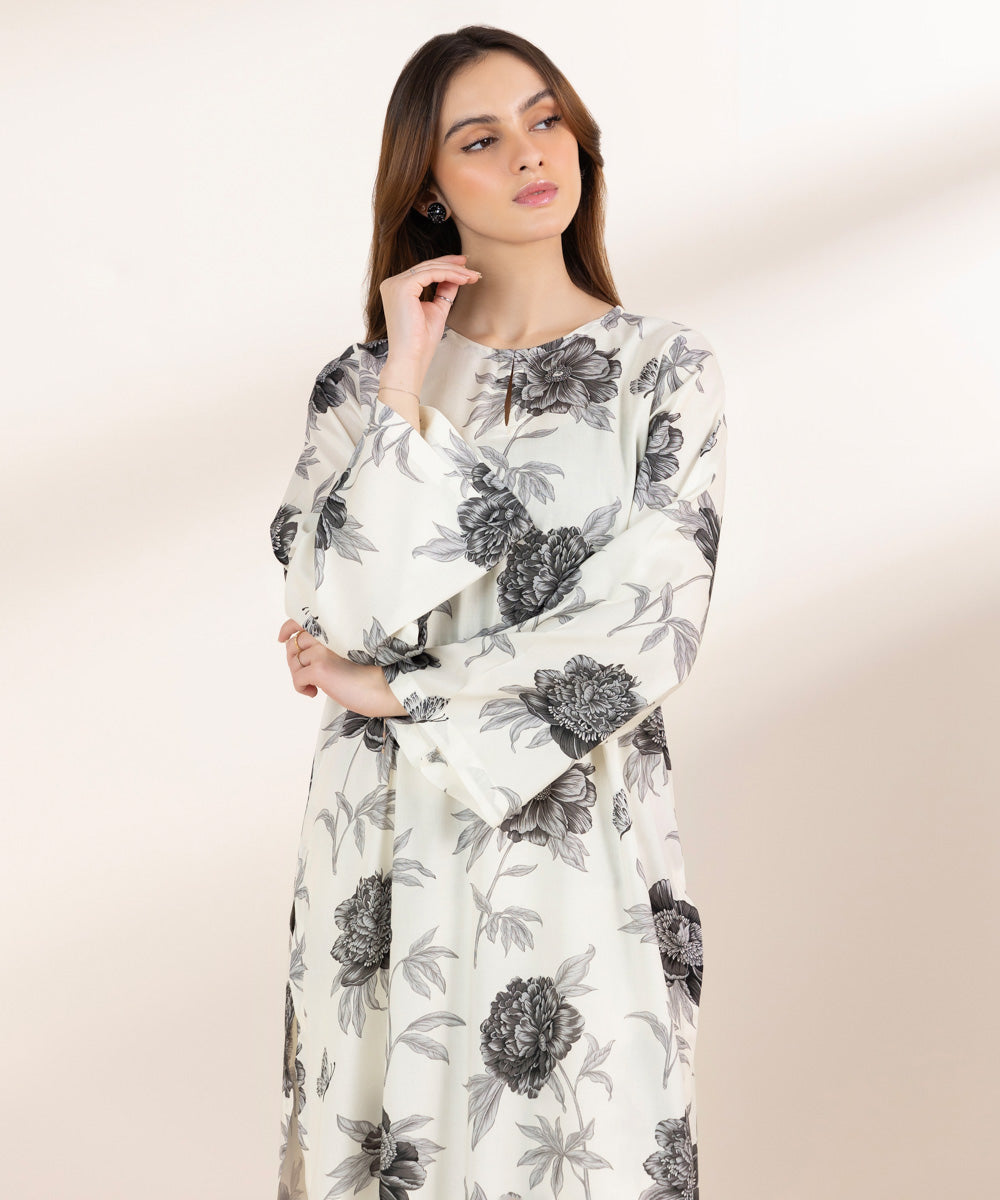 Women's Pret Arabic Lawn White Printed A-Line Shirt