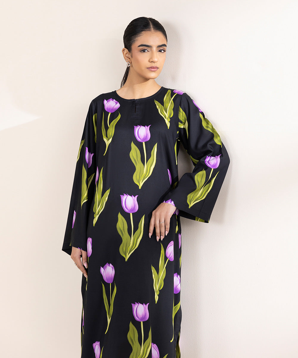 Women's Pret Arabic Lawn Black Printed Straight Shirt