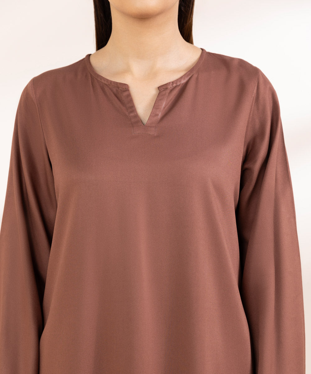 Women's Pret Bedford Brown Solid Straight Shirt