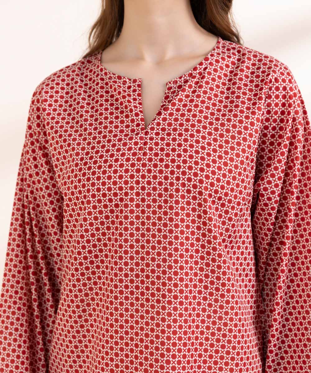 Women's Pret Lawn Red Printed Straight Shirt