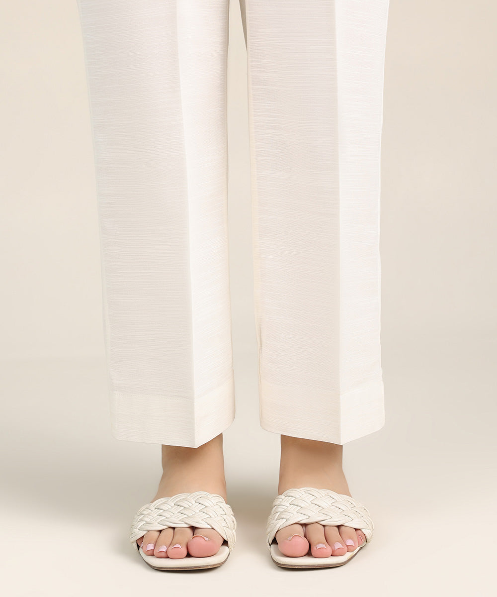 Women's Pret Khaddar White Solid Straight Pants