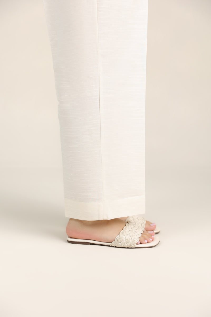 Women's Pret Khaddar Off White Solid Straight Pants