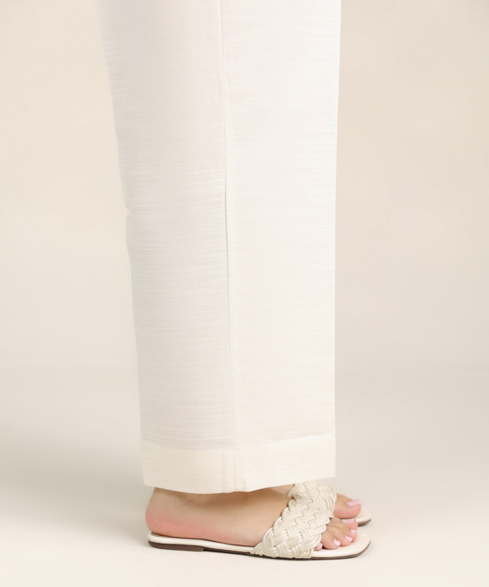 Women's Pret Khaddar Off White Solid Straight Pants