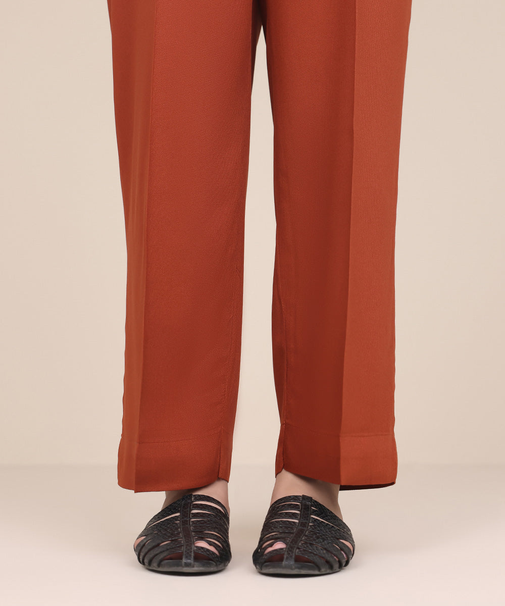 Women's Pret Bedford Orange Solid Straight Pants