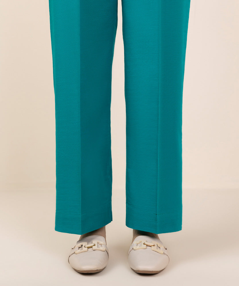 Women's Pret Teal Solid Khaddar Straight Pants