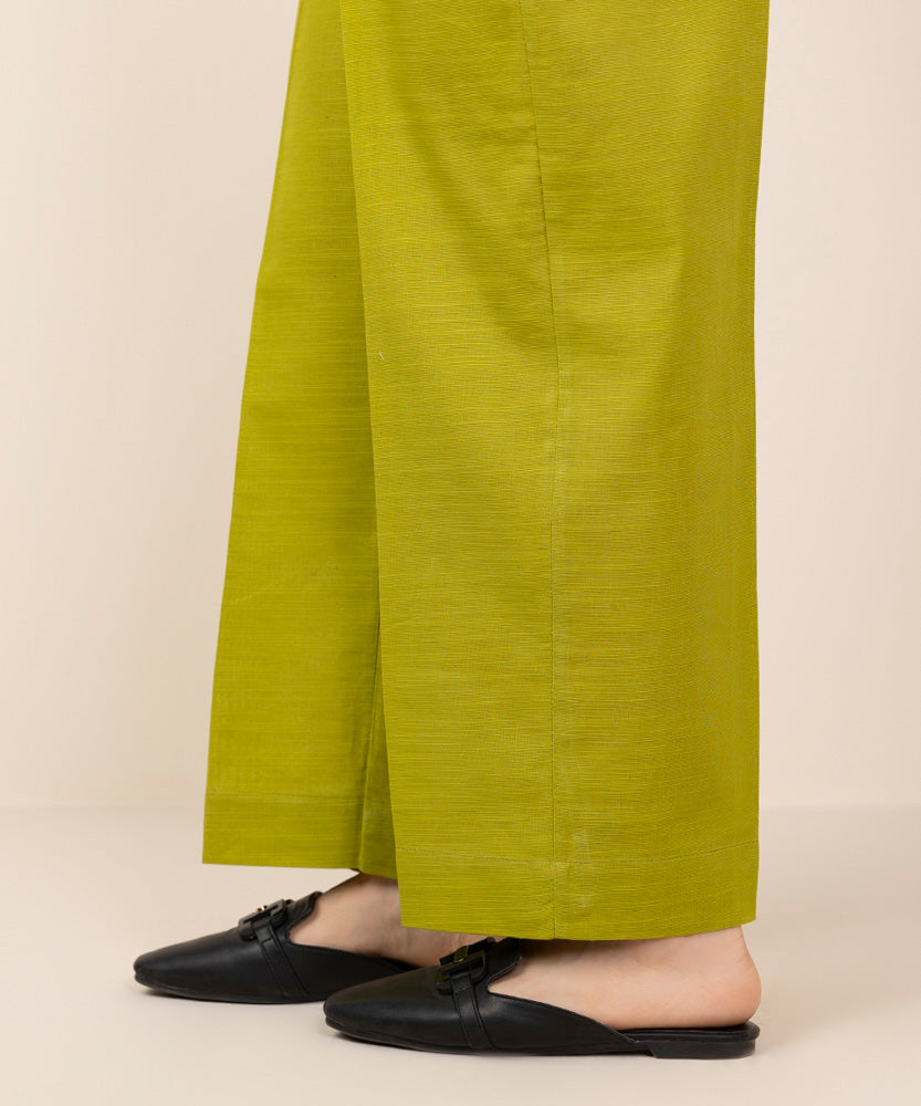 Women's Pret Lime Green Solid Khaddar Straight Pants