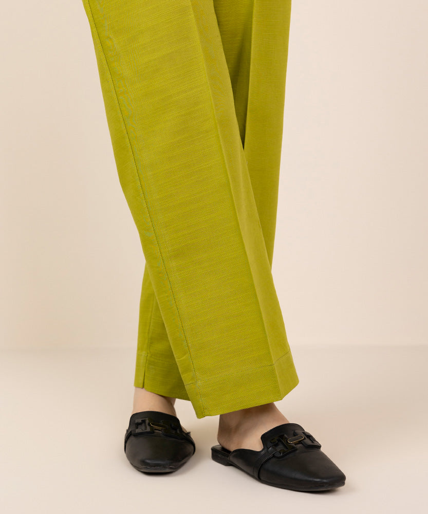 Women's Pret Lime Green Solid Khaddar Straight Pants