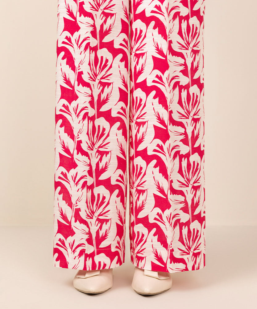 Women's Pret Pink And White Printed Khaddar Culottes