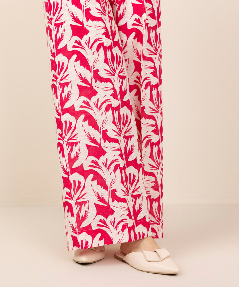 Women's Pret Pink And White Printed Khaddar Culottes