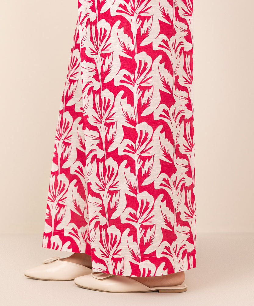 Women's Pret Pink And White Printed Khaddar Culottes