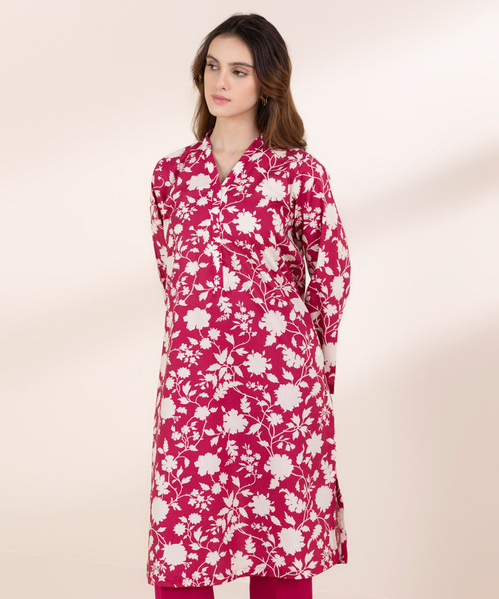 Women's RTW Lawn Pink Printed A-Line Shirt