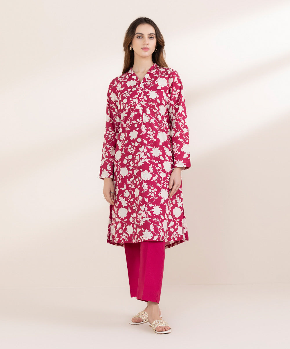 Women's RTW Lawn Pink Printed A-Line Shirt