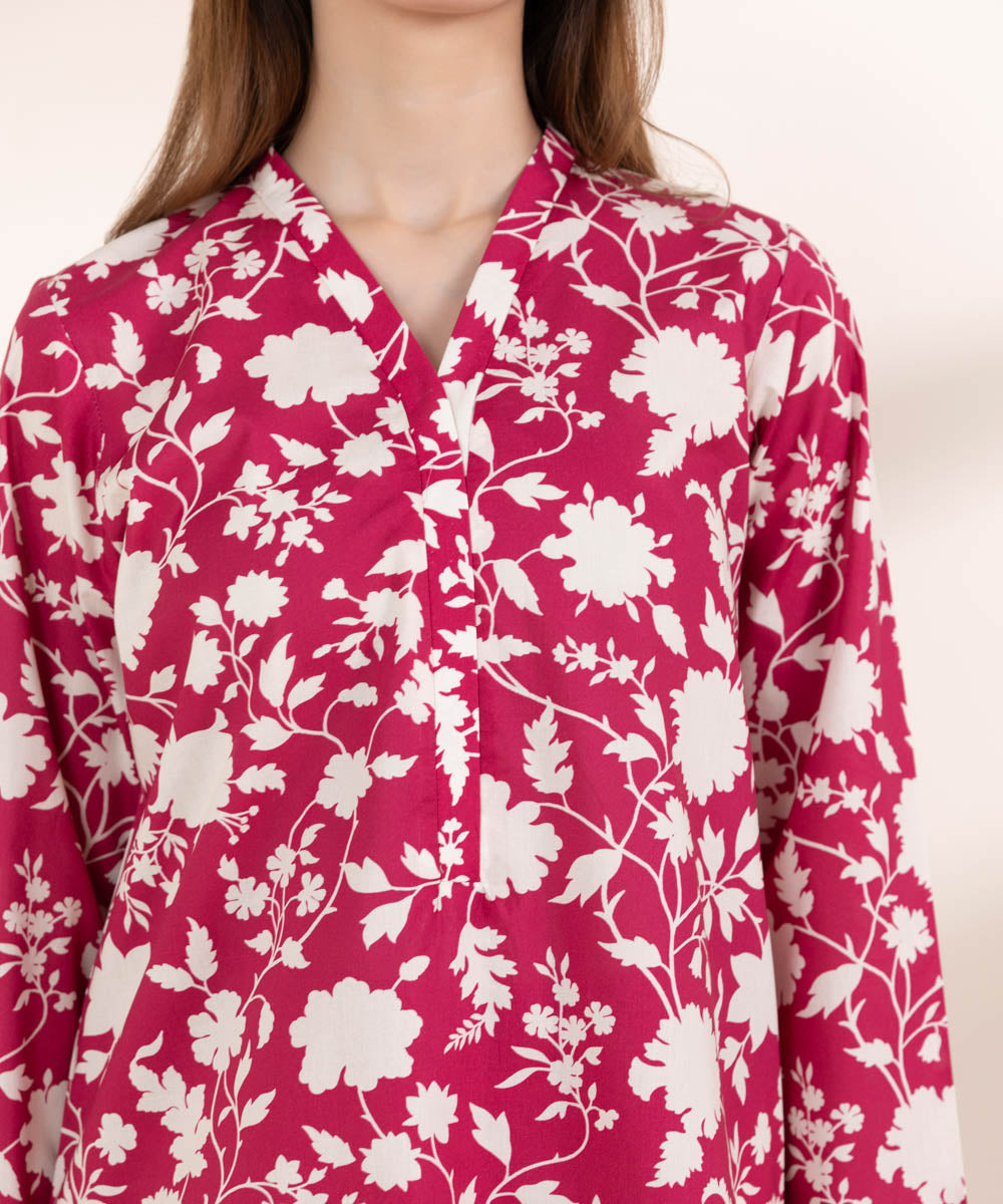 Women's RTW Lawn Pink Printed A-Line Shirt