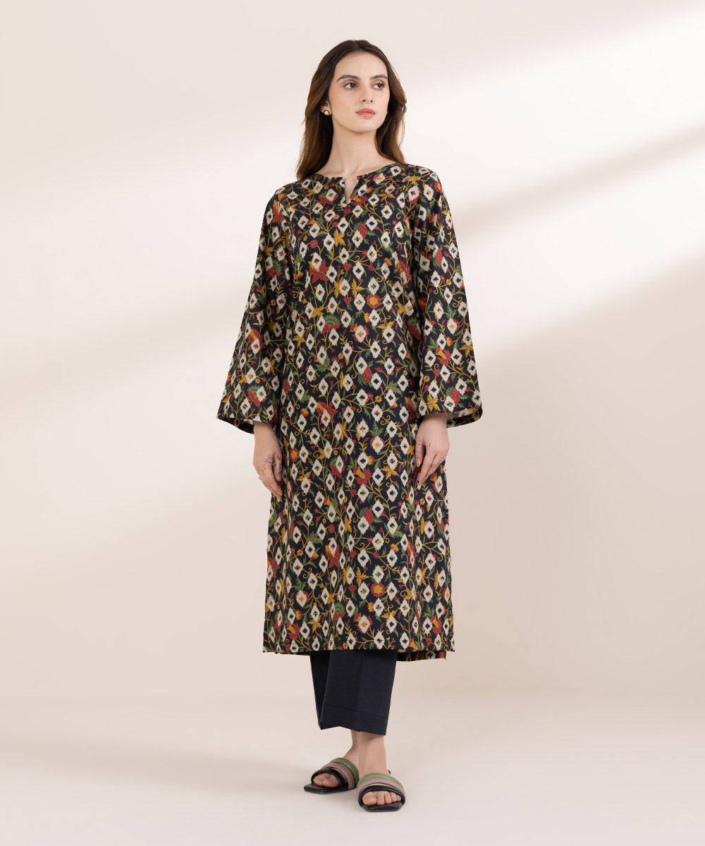 Women's RTW Lawn Black Printed A-Line Shirt