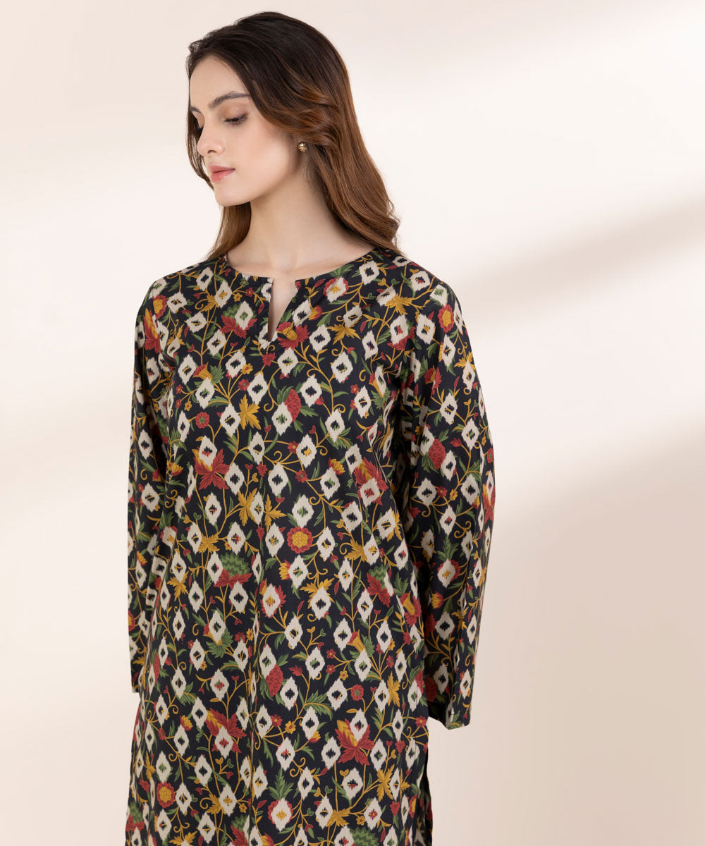 Women's RTW Lawn Black Printed A-Line Shirt