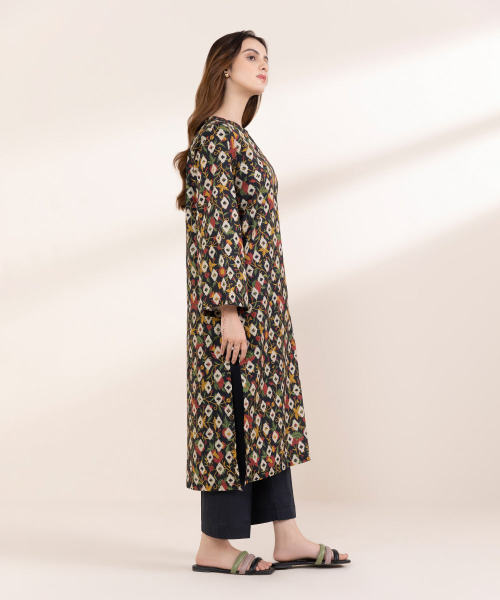 Women's RTW Lawn Black Printed A-Line Shirt
