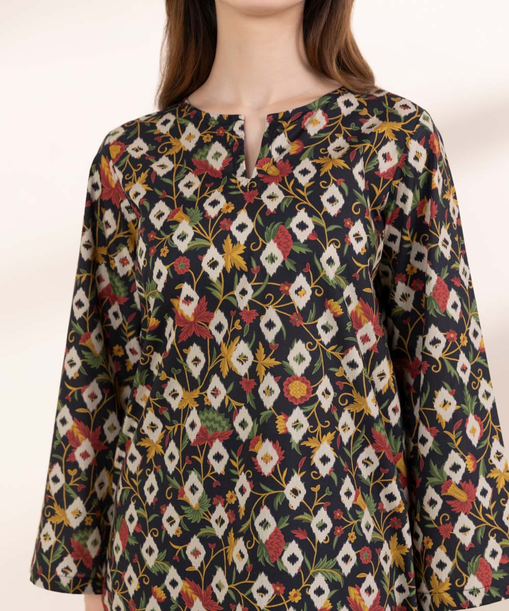 Women's RTW Lawn Black Printed A-Line Shirt