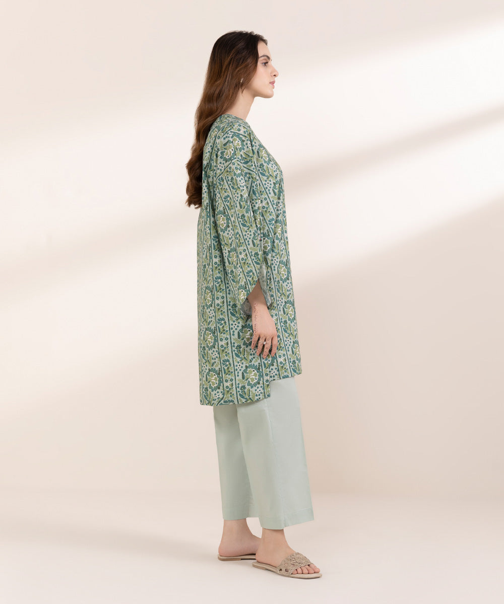 Women's RTW Lawn Green Printed Boxy Shirt