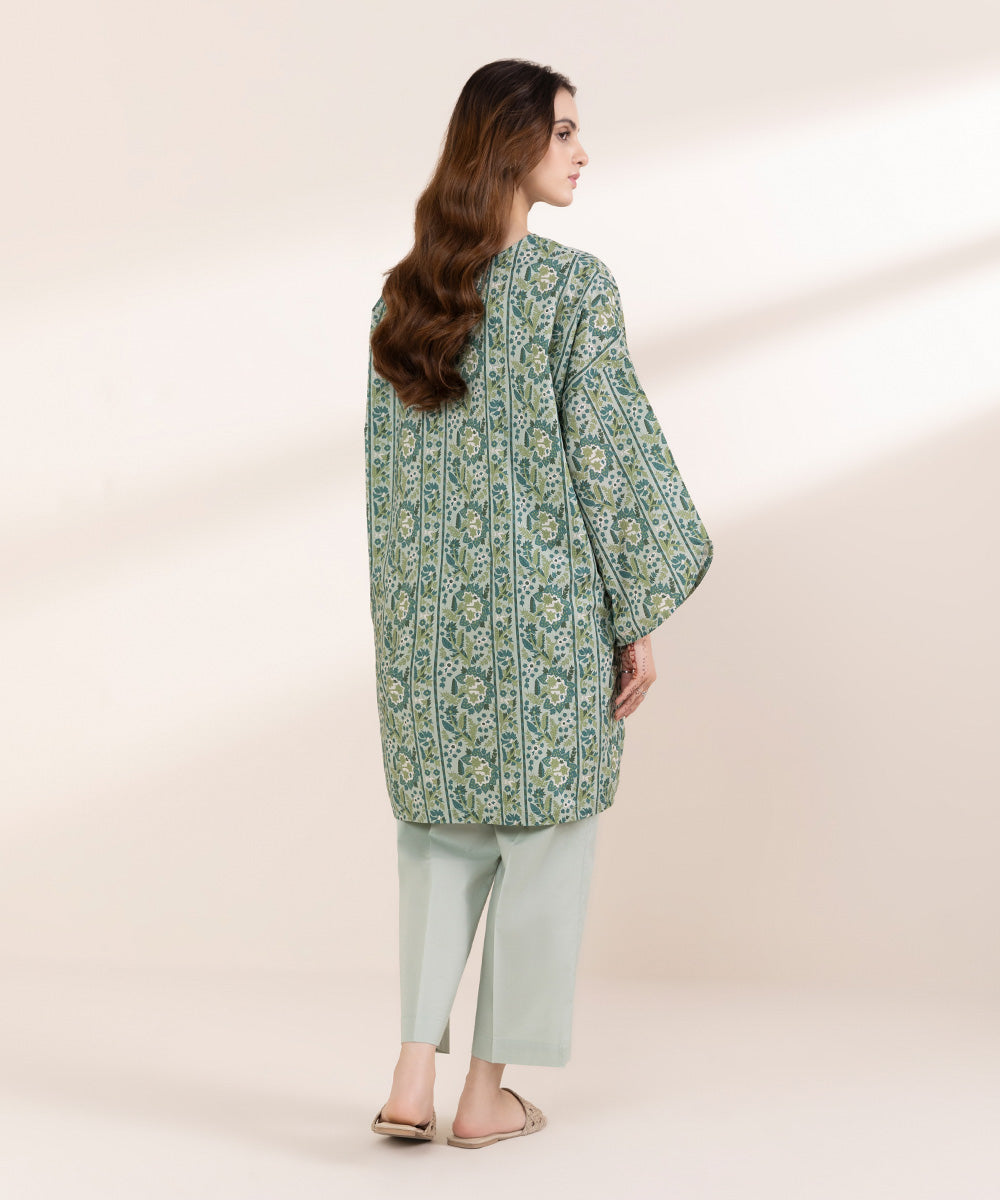 Women's RTW Lawn Green Printed Boxy Shirt