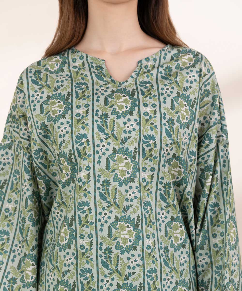 Women's RTW Lawn Green Printed Boxy Shirt