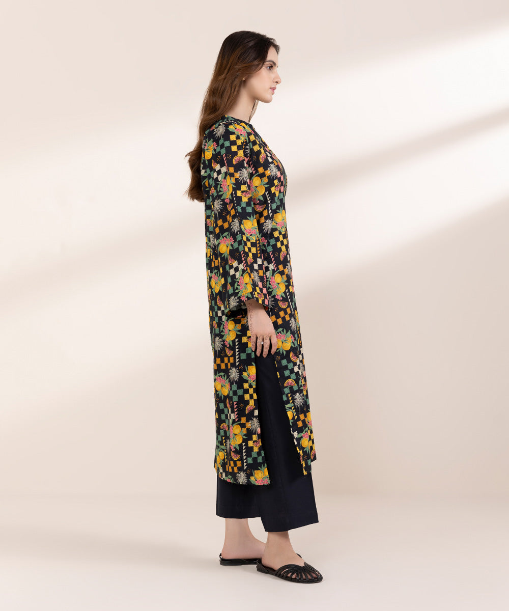 Women's RTW Lawn Black Printed A-Line Shirt