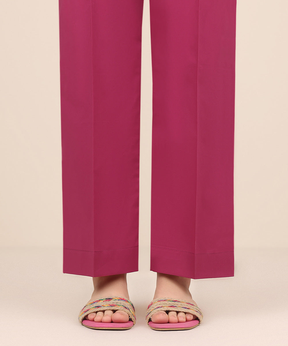 Women's RTW Cambric Pink Solid Straight Pants