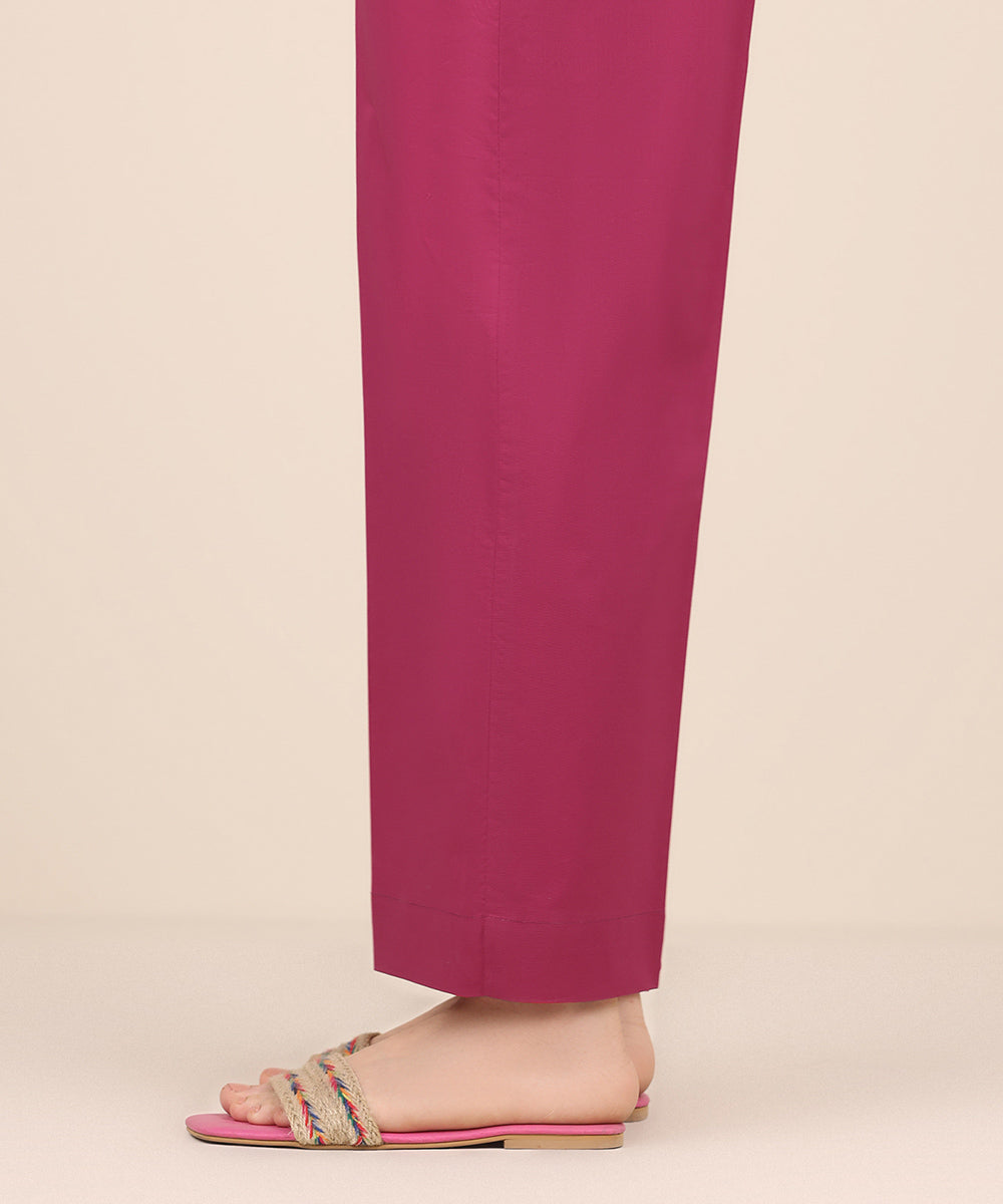 Women's RTW Cambric Pink Solid Straight Pants