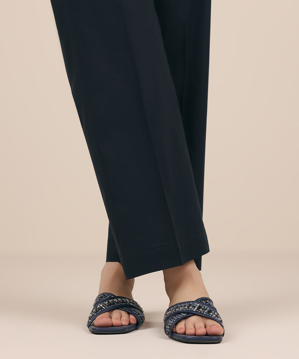 Women's RTW Cambric Black Solid Straight Pants