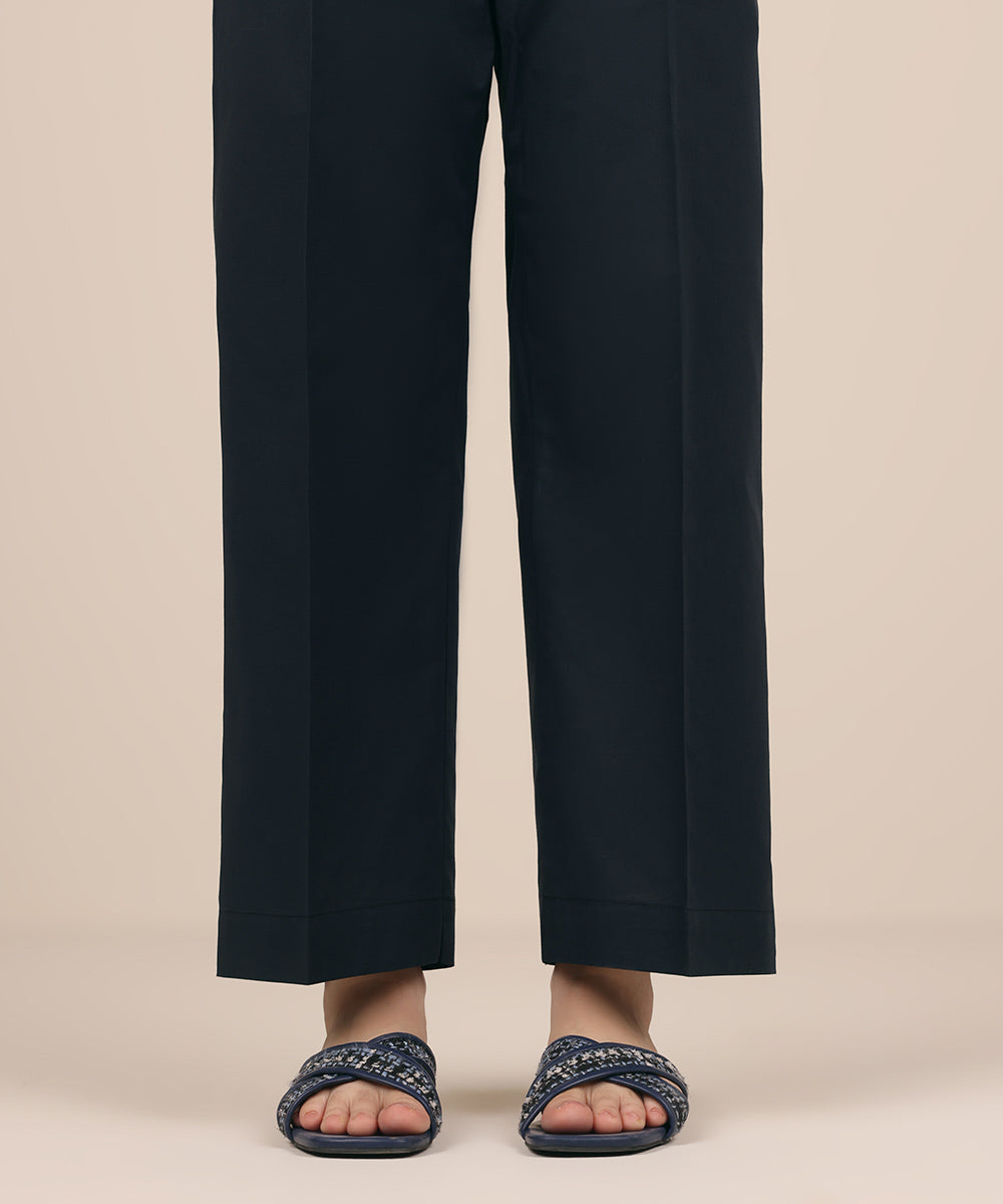 Women's RTW Cambric Black Solid Straight Pants