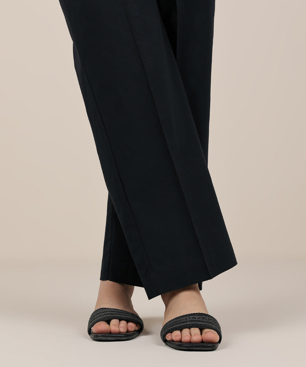 Women's RTW Cambric Black Solid Straight Pants