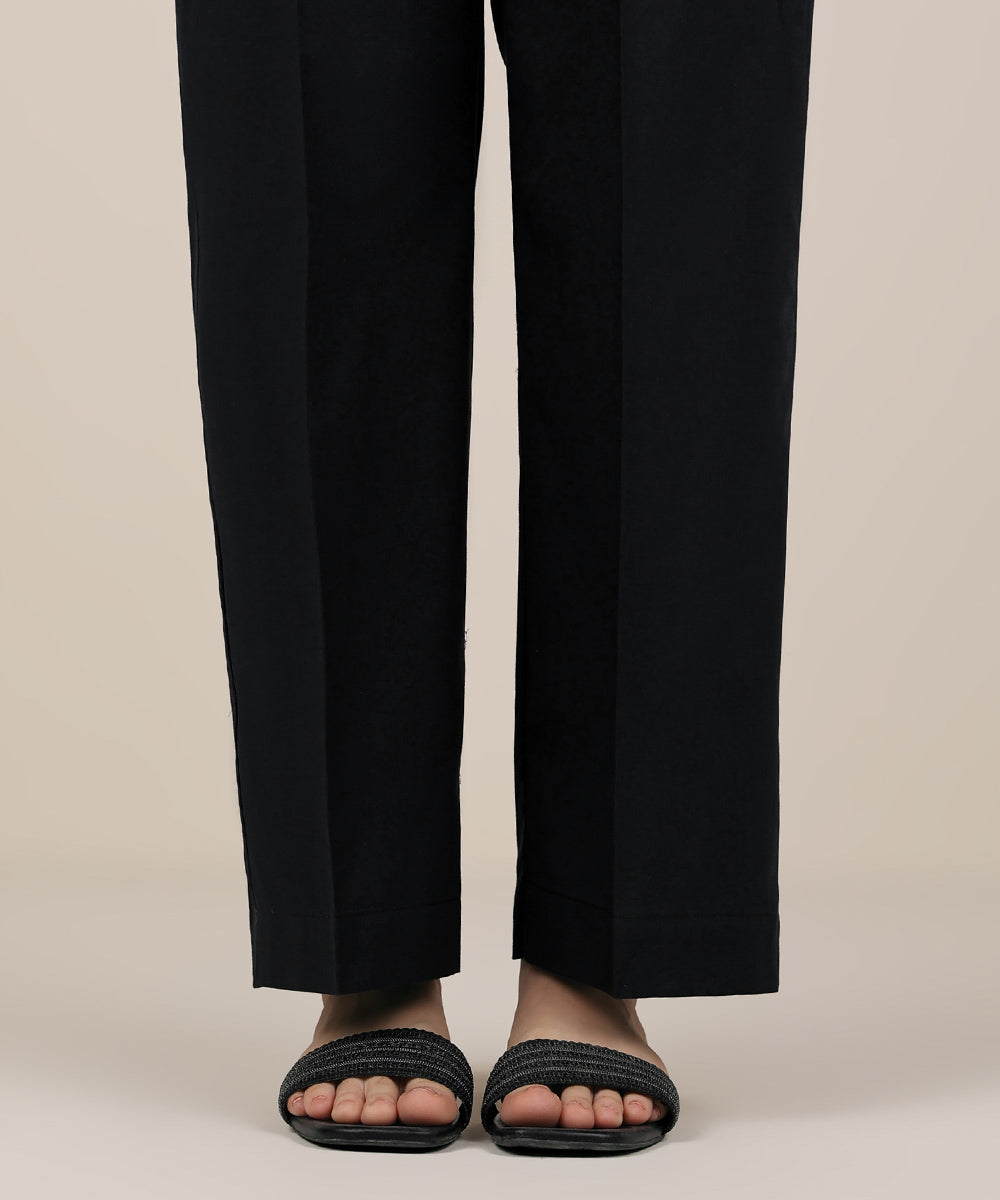 Women's RTW Cambric Black Solid Straight Pants