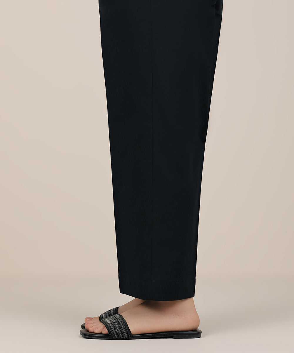 Women's RTW Cambric Black Solid Straight Pants