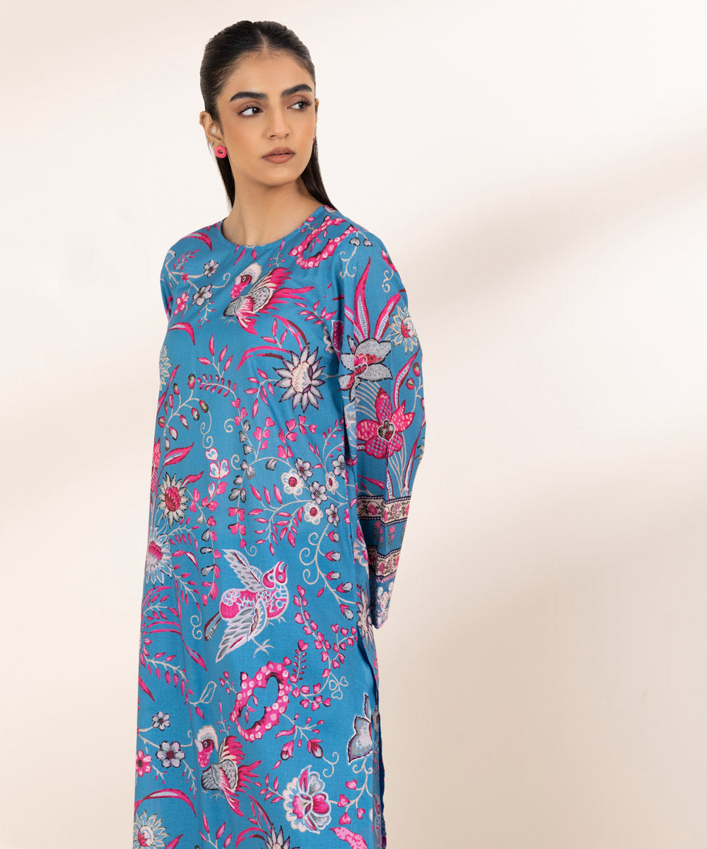 Women's Pret Lawn Blue Embroidered A-Line Shirt