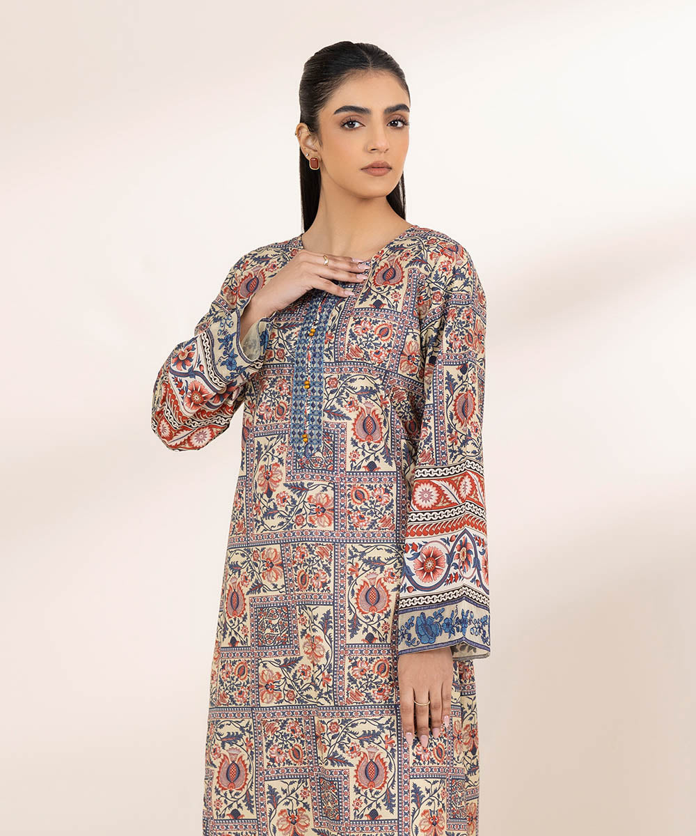 Women's Pret Lawn Beige Embroidered A-Line Shirt