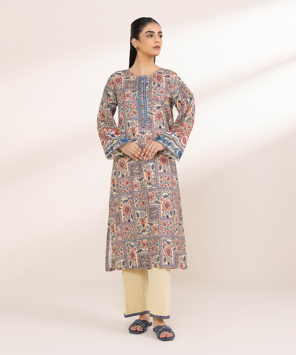 Women's Pret Lawn Beige Embroidered A-Line Shirt