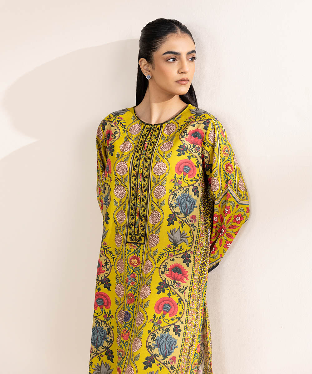 Women's Pret Lawn Mustard Embroidered A-Line Shirt