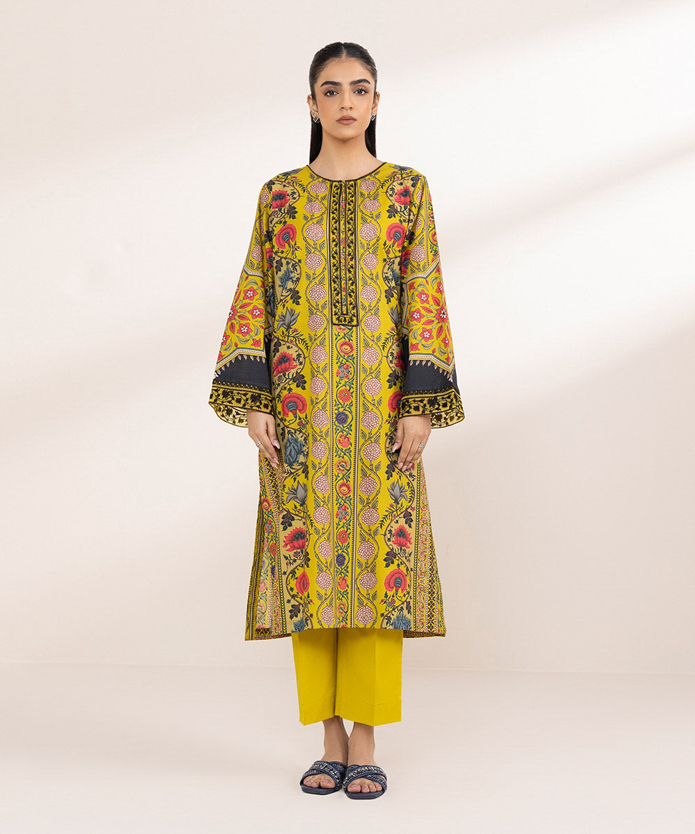 Women's Pret Lawn Mustard Embroidered A-Line Shirt