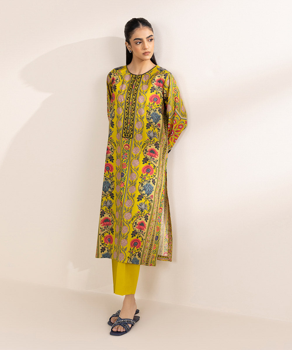 Women's Pret Lawn Mustard Embroidered A-Line Shirt