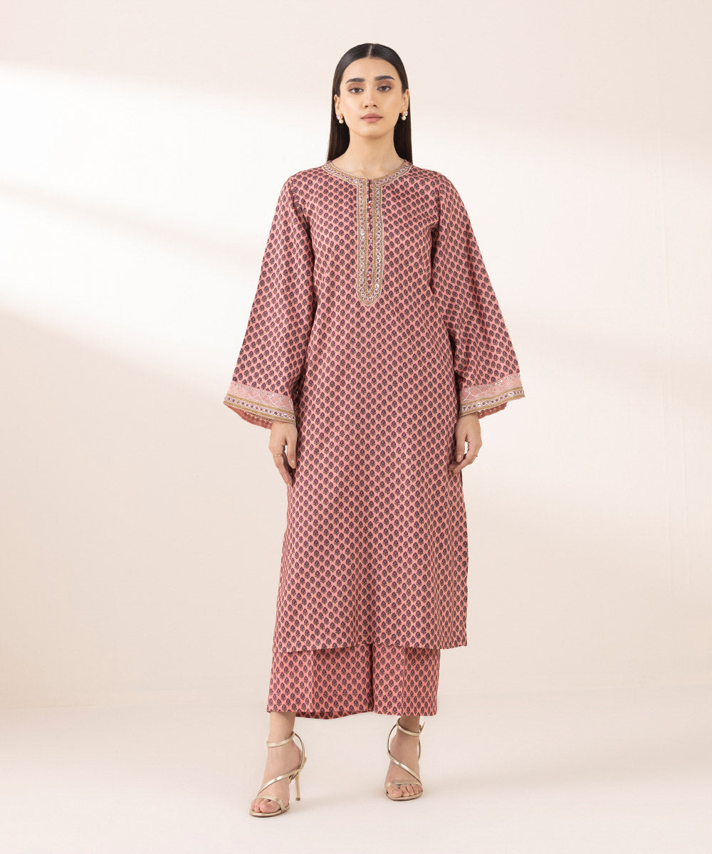 Women's Pret Arabic Lawn Pink Embroidered A-Line Shirt