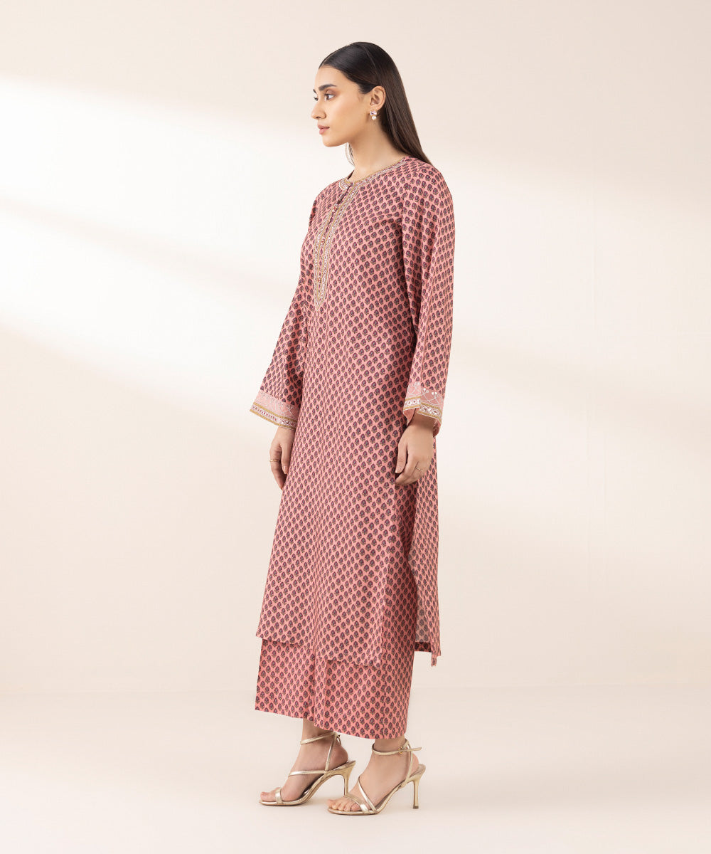 Women's Pret Arabic Lawn Pink Embroidered A-Line Shirt