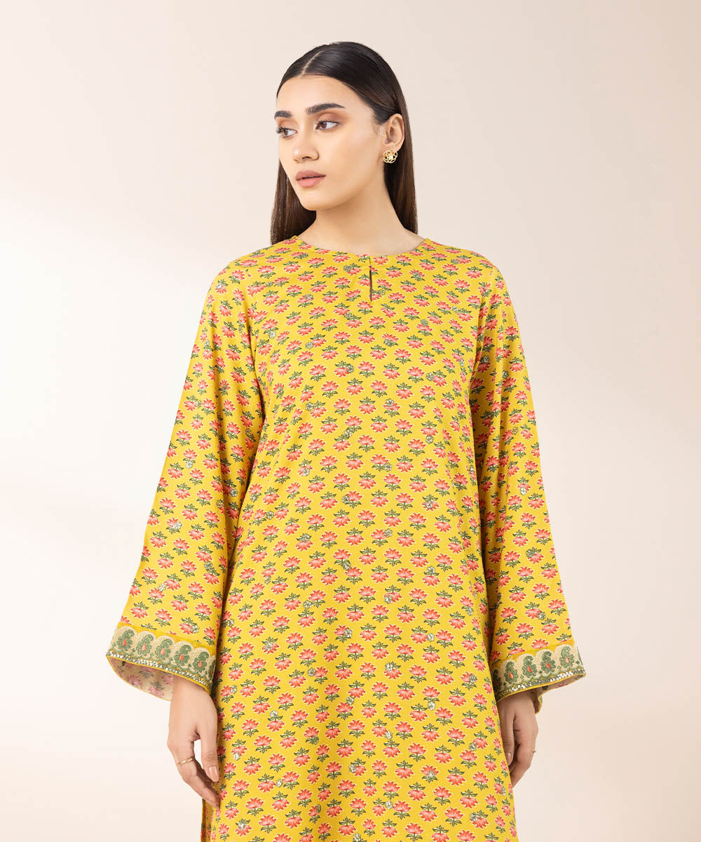 Women's Pret Arabic Lawn Yellow Embroidered A-Line Shirt