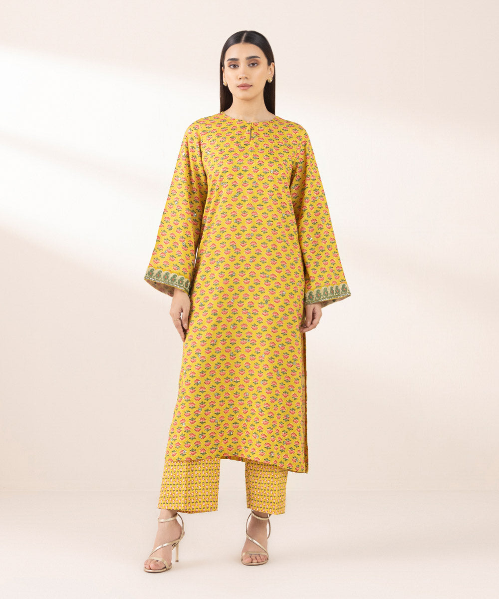 Women's Pret Arabic Lawn Yellow Embroidered A-Line Shirt