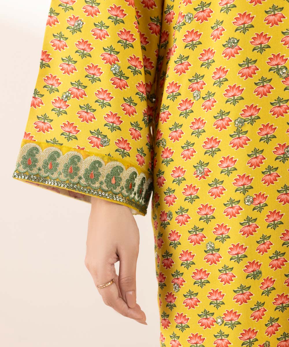 Women's Pret Arabic Lawn Yellow Embroidered A-Line Shirt