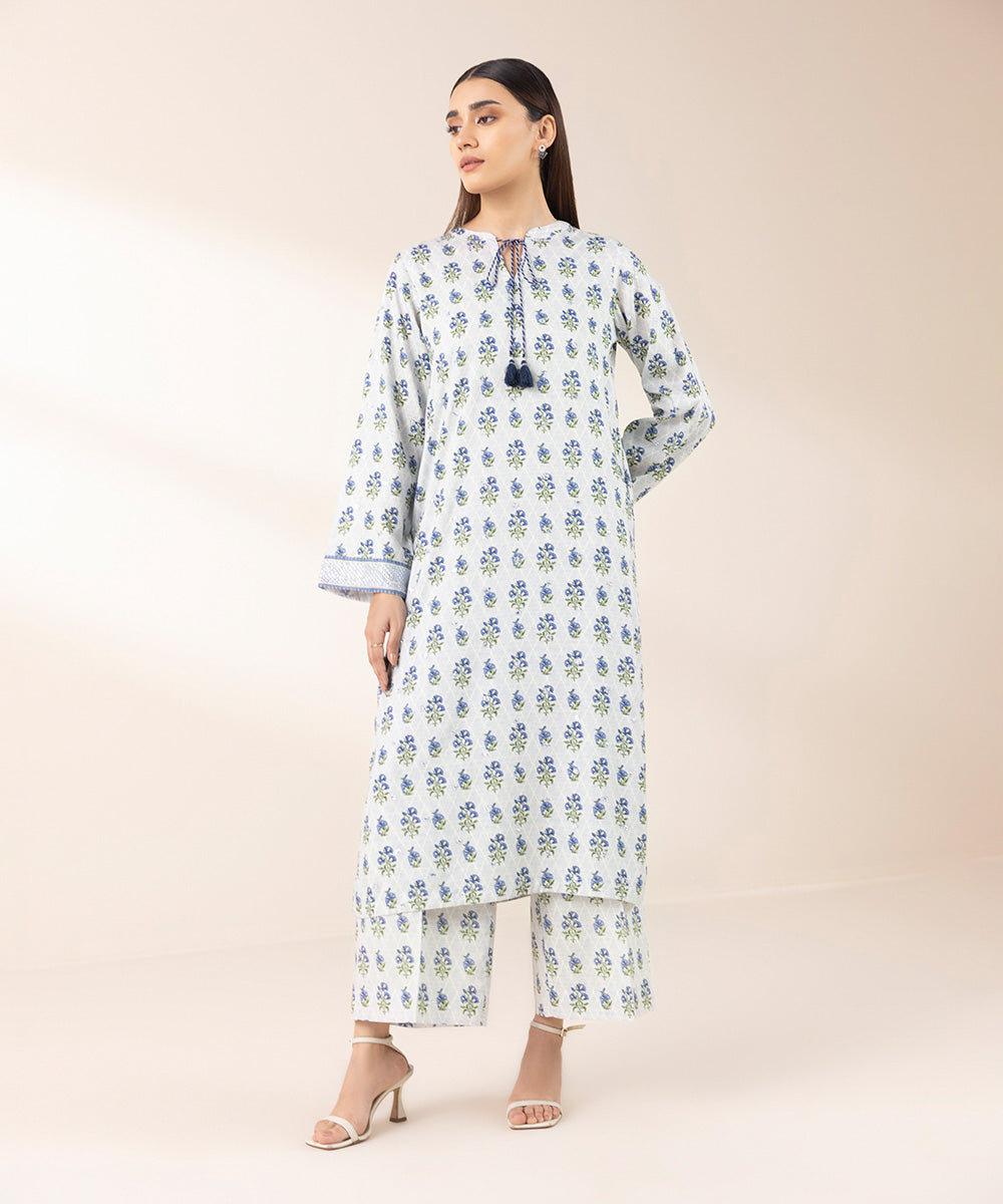 Women's Pret Arabic Lawn Blue Embroidered A-Line Shirt