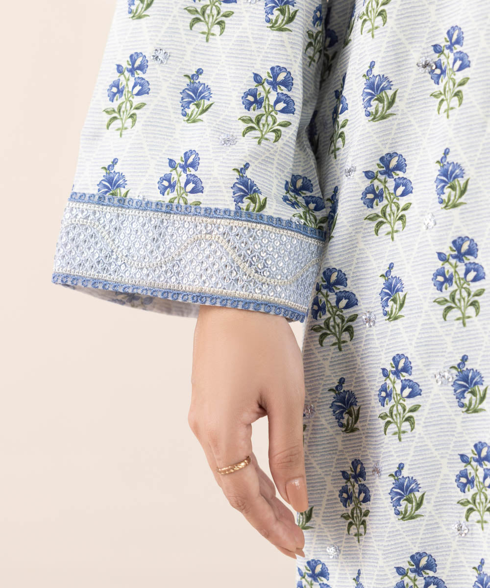 Women's Pret Arabic Lawn Blue Embroidered A-Line Shirt