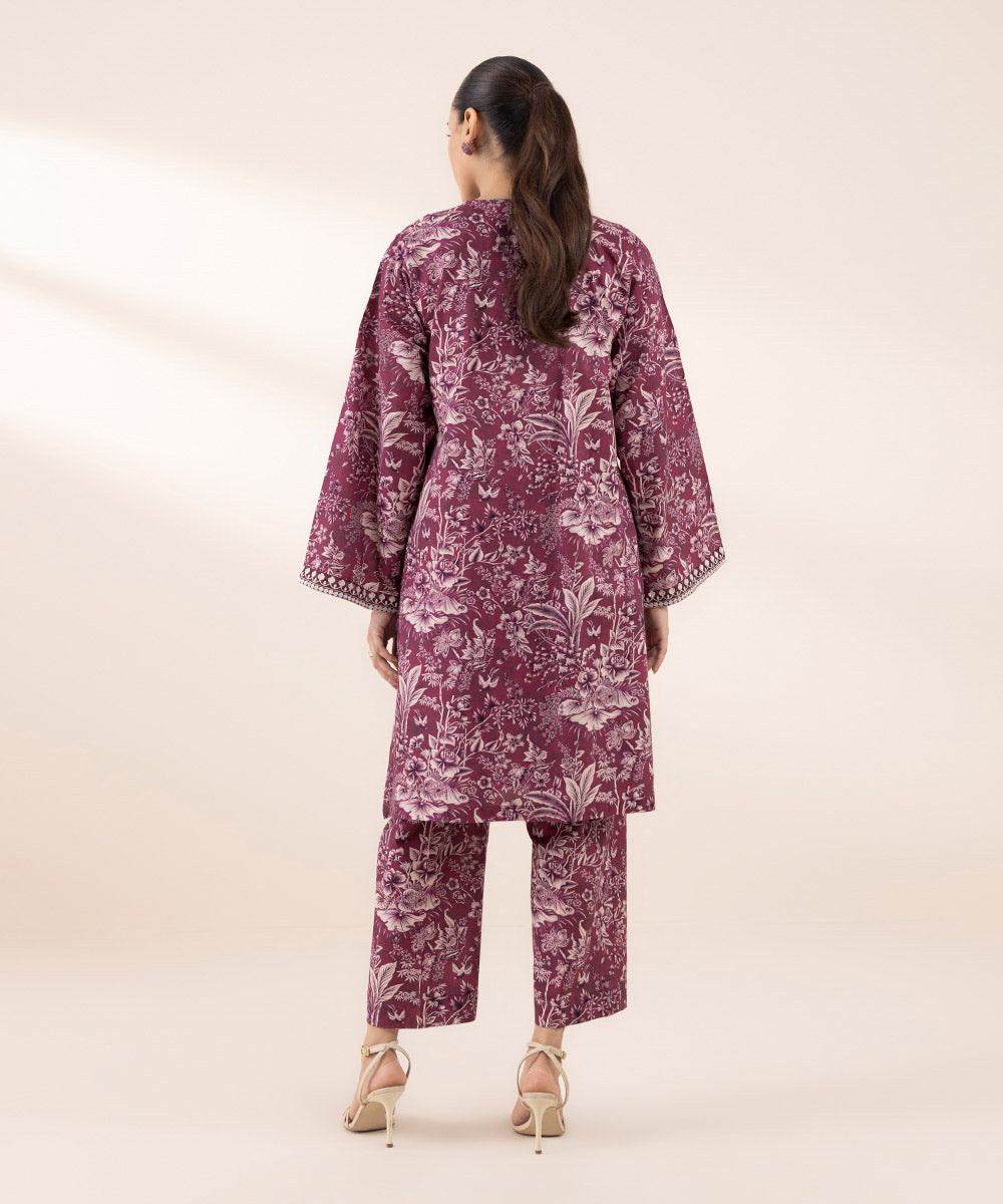 Women's RTW Cotton Viscose Purple Embroidered Boxy Shirt